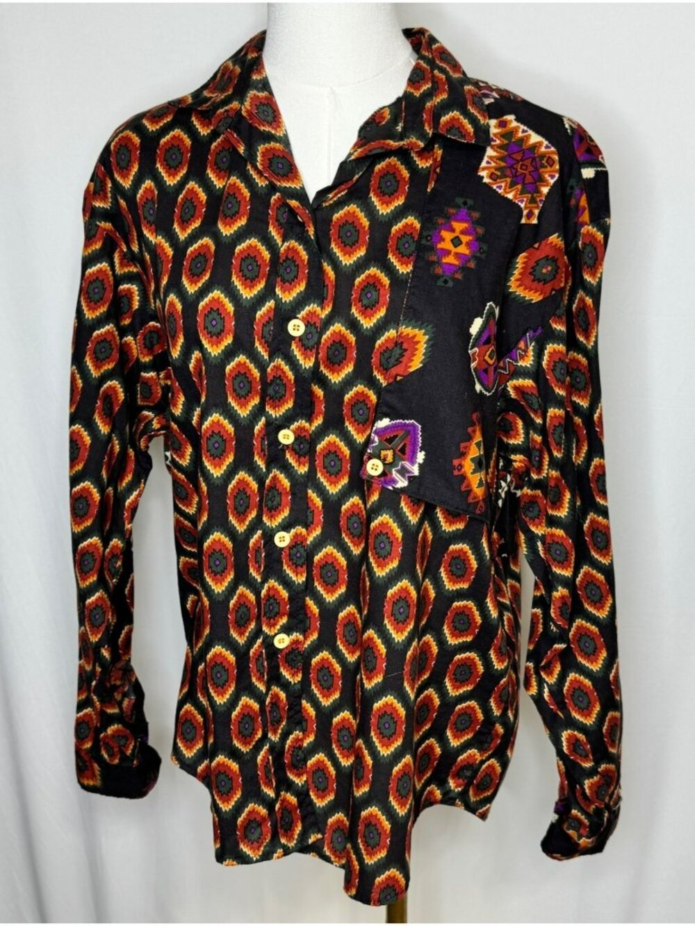 Vintage Rafter JX Shirt Womens L Southwestern Aztec Print Rodeo Western Native